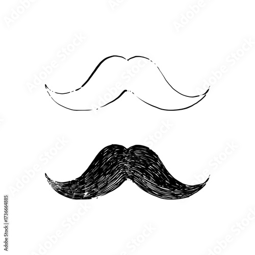 Hand drawn sketch of two mustaches with the outline and shading 