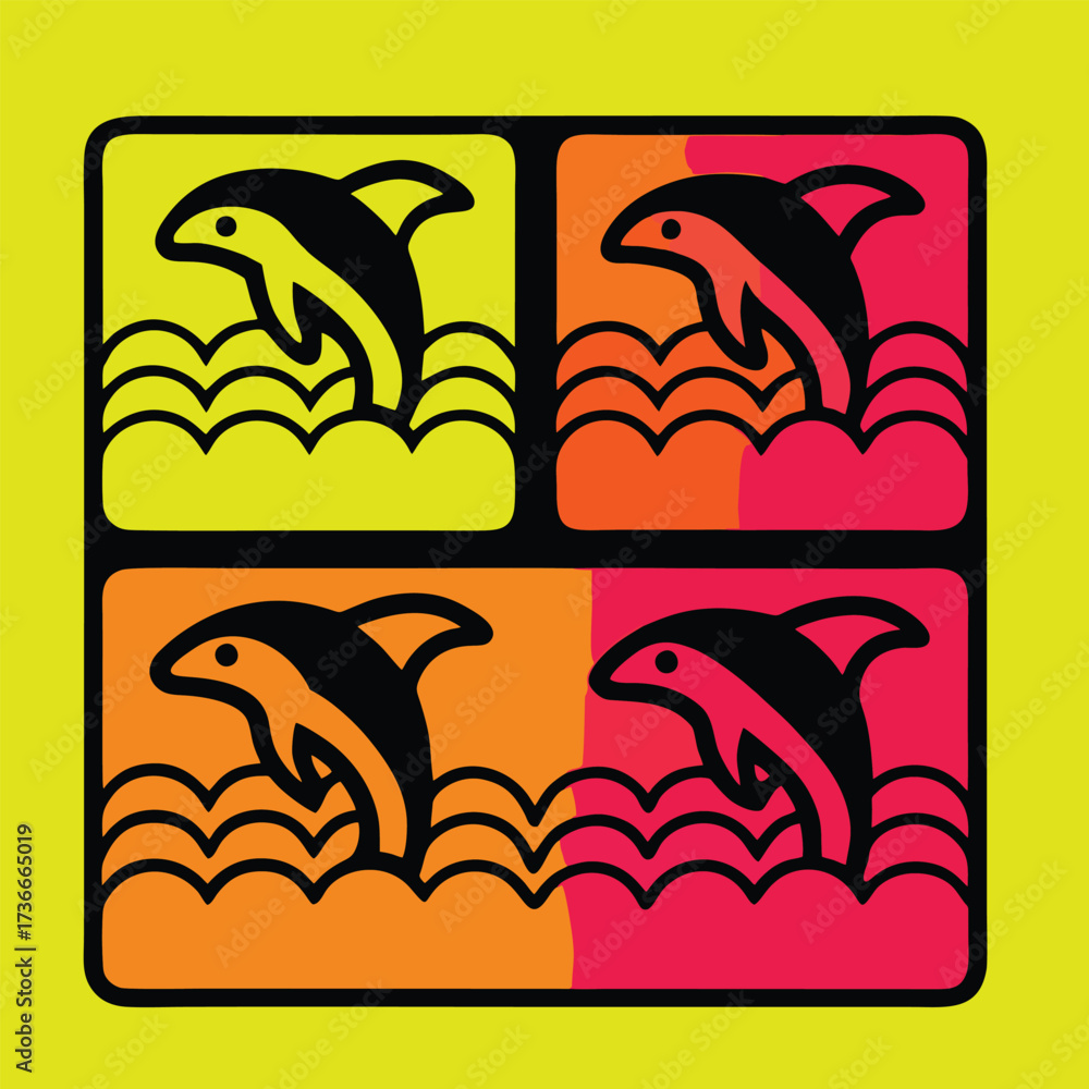 Naklejka premium design icon badge colorful logo illustration playful dolphin