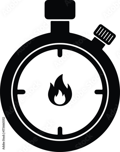 Illustrator Vector Cooking timer with flame inside the dial silhouette