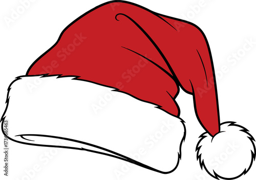 A classic red Santa hat with a white fluffy brim and a pom-pom, typically worn during Christmas festivities.
