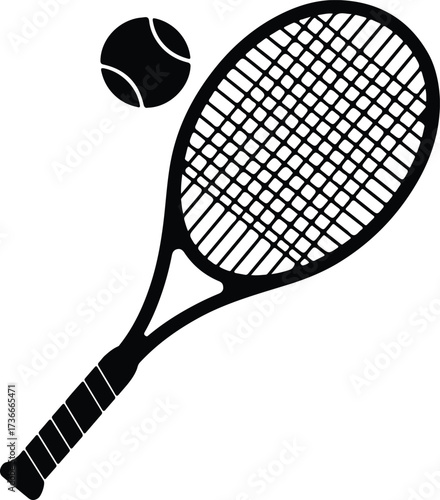 Illustrator Vector Tennis racket and ball sport equipment silhouette