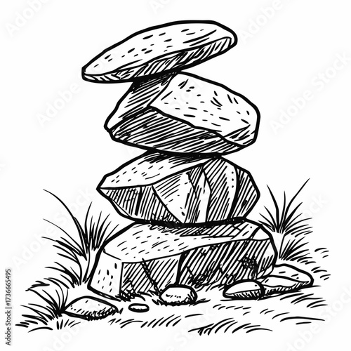 Handdrawn cairn of stacked stones in balance a zen symbol of harmony and nature perfect for meditation and mindfulness designs and backgrounds