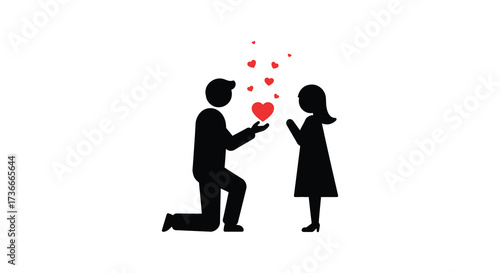 Man kneeling offering heart silhouette couple love romance celebrating relationship joyful moment