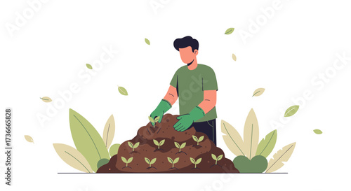 Gardener Planting New Seedlings in Soil Depicting Growth and Cultivation Practices