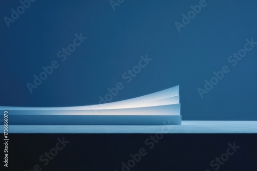 Elegant paper curve contrasts against deep blue background showc