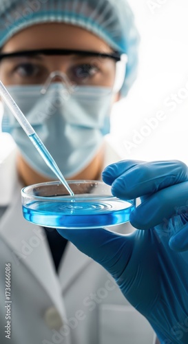 Wallpaper Mural Scientist in protective gear using a pipette to add liquid to a petri dish, isolated on white background Torontodigital.ca
