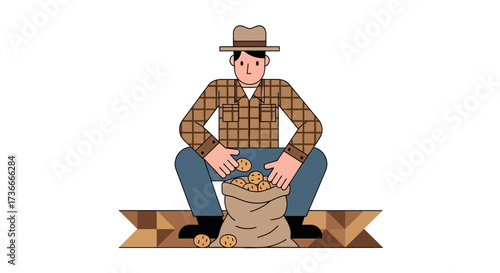 Farmer Harvesting Potatoes: A Colorful Illustration of Agriculture and Fresh Produce