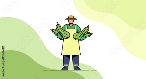 Farmer holding fresh zucchini, concept illustration food crops harvest gardening