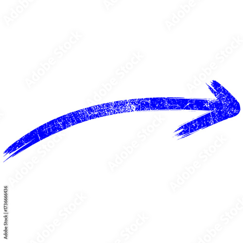 A hand-drawn, textured blue arrow with a slight curve pointing to the right on a white background, indicating direction.