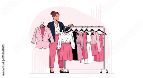 Fashion Designer Displaying Garments Including Trendy Jackets And Dresses For Customers