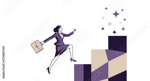 Female Corporate Professional Ascending Steps Towards Achieving A Shining Goal