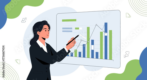 Female Professional Conducting Presentation Regarding Financial Progress and Market Analysis