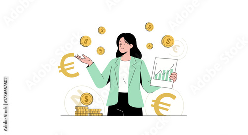 Financial advisor analyzing investment growth and managing money successfully for wealth