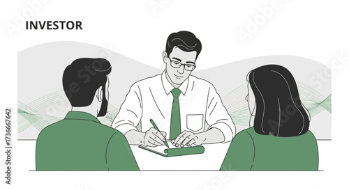 Financial Advisor Meeting with Clients Discussing Investing and Planning Their Finances for Future