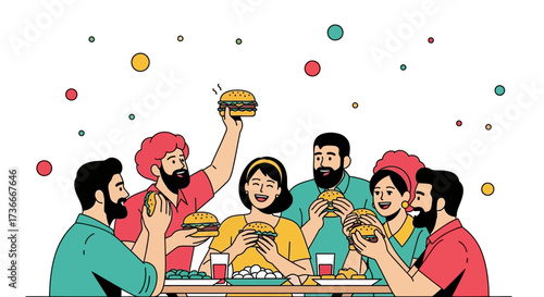 Group Of Friends Enjoying Burgers And Drinks While Sharing A Delightful Meal Together