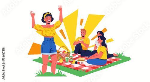 Group of friends having a picnic in the park, leisure and outdoor activities