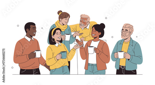 Group of people enjoying coffee and conversation in a social gathering setting