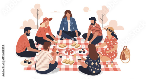 Group Of People Enjoying Outdoor Food And Drink At A Delightful Picnic Gathering