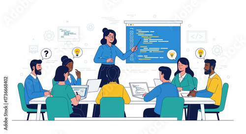 Group of People in a Class Learning to Code and Work on a Collaborative Project Together