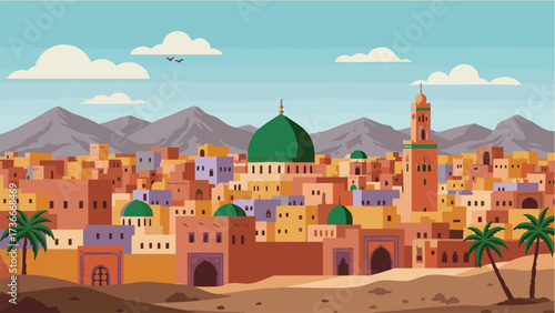 Moroccan Medina with Atlas Mountains in the Background