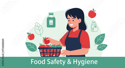Food Safety And Hygiene: A Cartoon Illustration Depicting Fresh Produce Handling