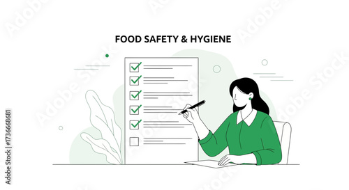 Food Safety And Hygiene Compliance Checklist Document Checking Process Illustration
