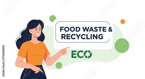 Food Waste And Recycling Concept Presented By A Smiling Woman With Eco Icons