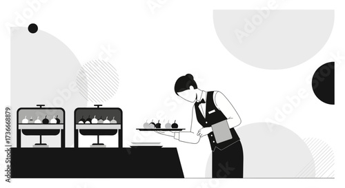 Formal Event Service: A Minimalist Monochrome Illustration Of Fine Dining