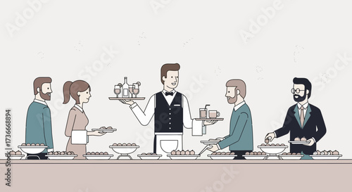 Formal Gathering: Guests Enjoying Catering Services With Staffed Drinks And Appetizers