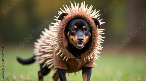 A dog in a hedgehog costume