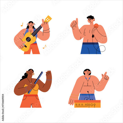 Handy Set of 04 Music Character Flat Style Illustrations