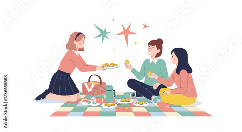 Friends Enjoying A Picnic With Cookies, Warmth, And Sharing On A Cozy Afternoon Together
