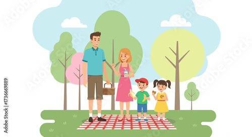 Happy Family Enjoying A Delightful Picnic Experience in A Beautiful Park For Summer Fun
