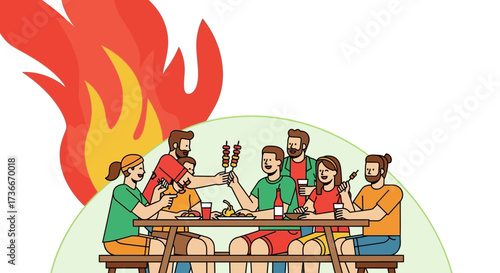 Friends Gathered Together at a Festive Barbecue Enjoying Food and Drink Celebrations