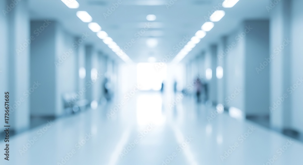 Fototapeta premium Abstract Blurred Modern Hospital Corridor with Bright Light Background.