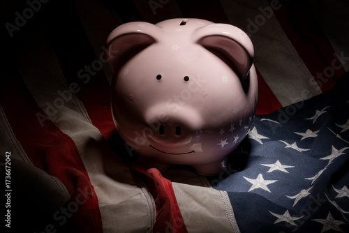 Piggy Bank on American Flag – Fragile U.S. Savings