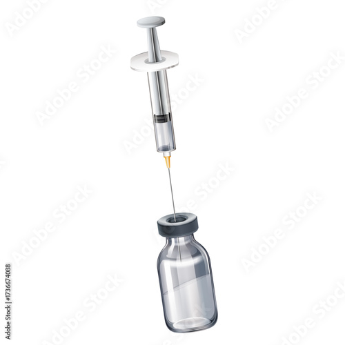 Medical syringe with transparent needle extracting medicine.