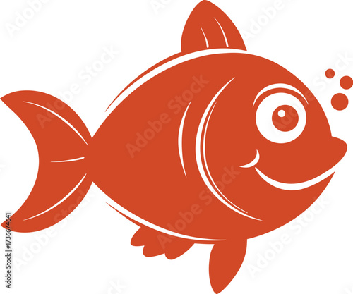 Adorable cartoon fish with big eyes swimming happily, perfect for children's books, nautical themes, or playful designs with a touch of simple whimsical fun