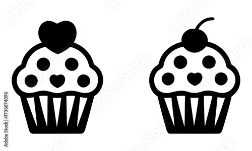 black and white cupcake icons. chocolate cupcake vector