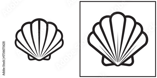 Simple Seashell Outline Icon in Black and White