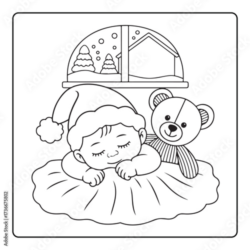 Cute Christmas Bold and Easy Coloring Pages, Line Art, Vectors Illustration, Black and White, 8.5x8.5" inches Design, Christmas Coloring Pages