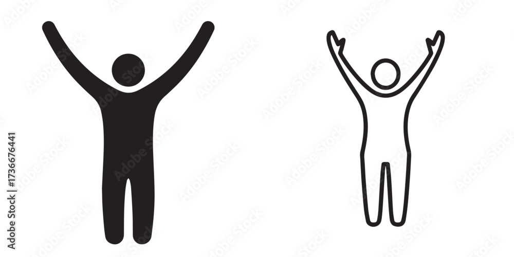 Fototapeta premium Person with Raised Arms Icon Set: Silhouette and Outline Versions