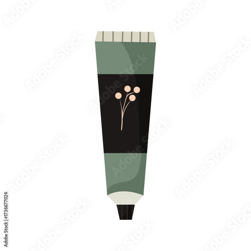 Artistic tube of green paint with a floral design, showcasing creativity and artistic expression in a simple and modern style