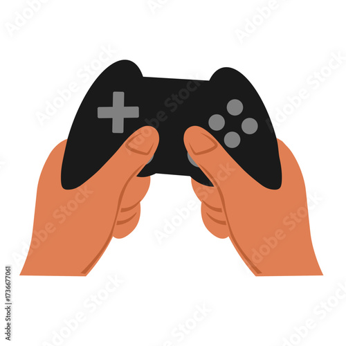 Person holding a black gaming controller with both hands while preparing to play video games at home on a weekend evening