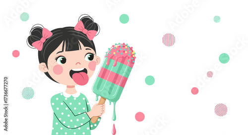 Happy Girl Savoring Refreshing Ice Cream On A Sunny Day With Cheerful Expression