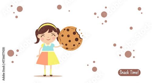 Happy Little Girl Delighted With A Delicious Cookie For Her Afternoon Snack