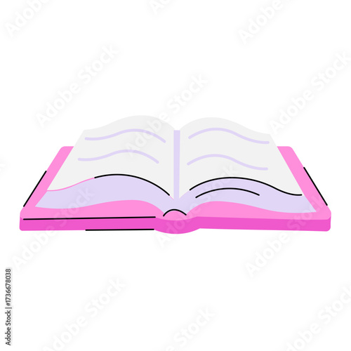 Open book with pink cover resting on a flat surface, showcasing blank pages ready for writing or drawing, ideal for students or creative minds in a quiet setting