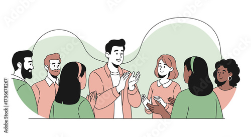 Illustration of a diverse group of people clapping hands in a meeting or event