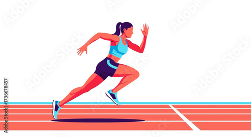 Illustration of a Female Sprinter Running on a Track and Ready to Compete in Games