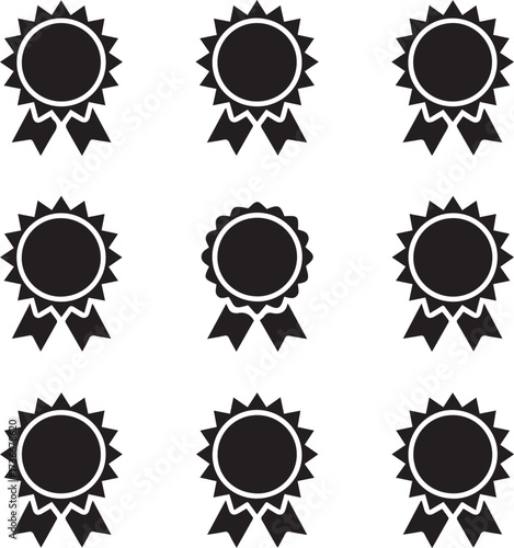 set of nine award badges vector illustration with single scalloped rosette center ai eps png jpeg